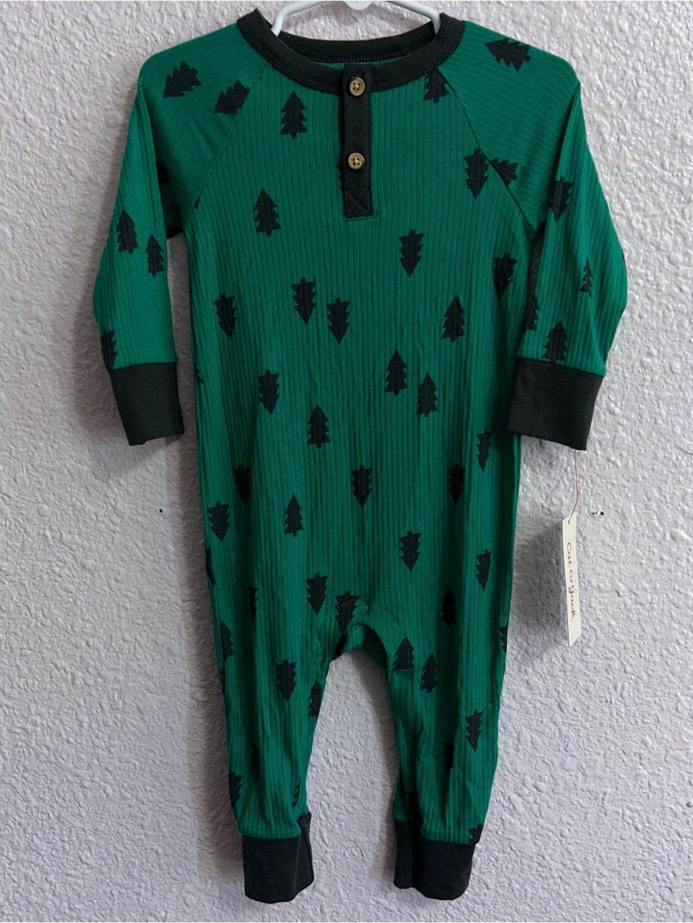 Cat & Jack Green and Black Tree Print One-Piece Bodysuit